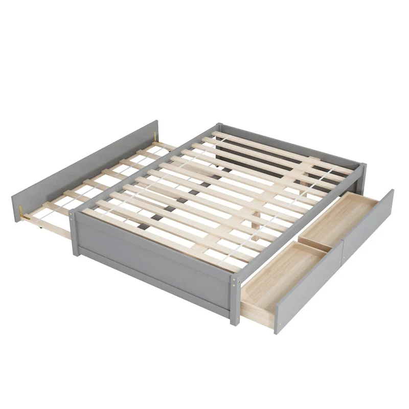 Full Bed Frame With Twin Trundle and 2 Drawers