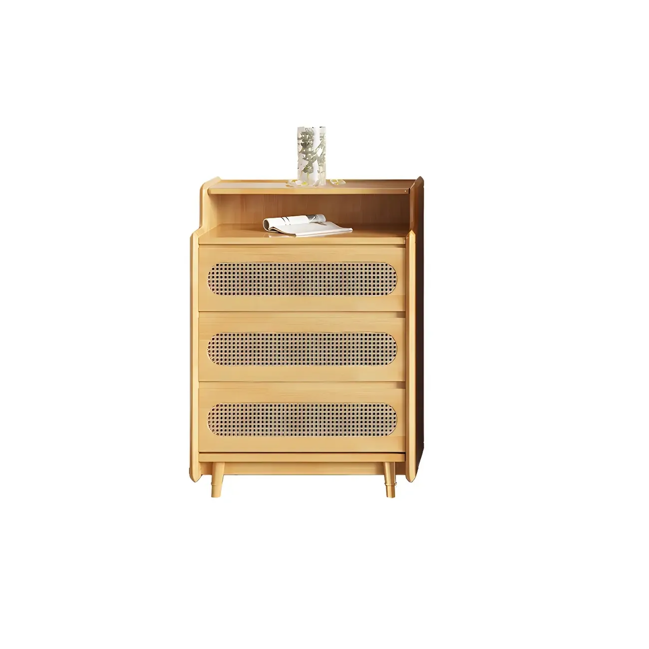 Brown Wood Rattan Front Accent Chest with Multi-Drawer