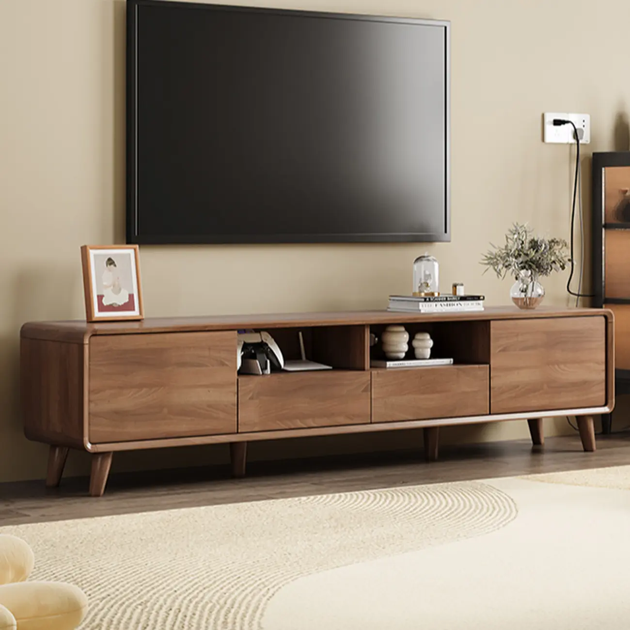 Modern Wood TV Stand with Storage for Living Room