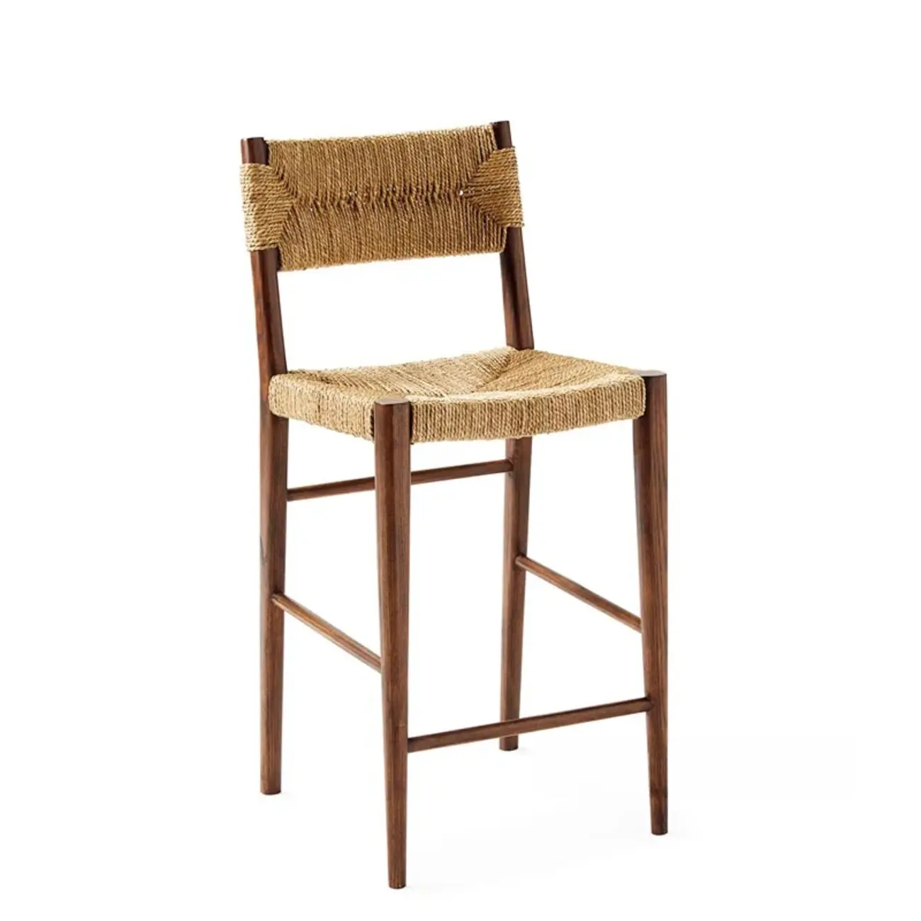Rustic Wooden Bar Stools with Woven Seat for Kitchen
