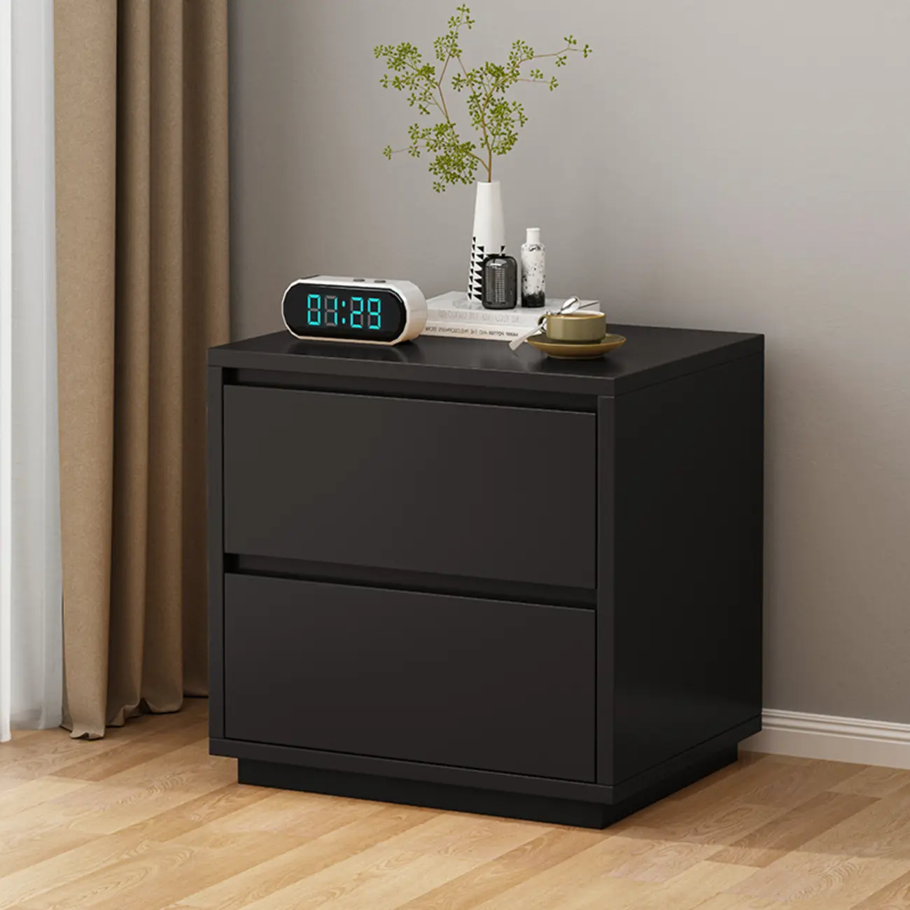 Wood Modern Narrow Two-Drawer Nightstand