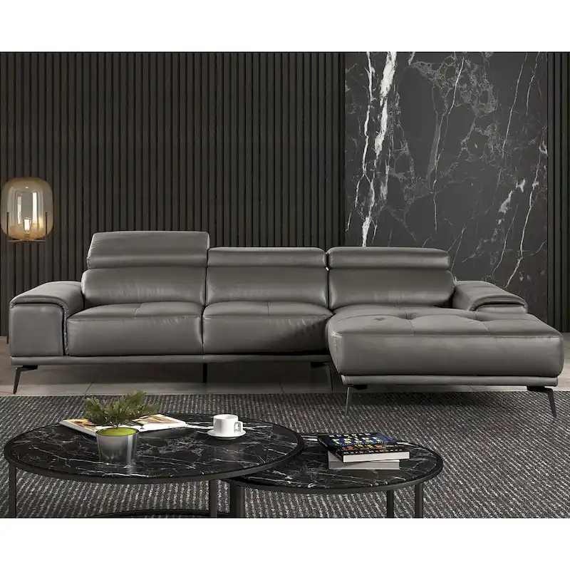 Furniture of America Jacques Modern Low Profile Leather L-Shaped Sectional with Chaise