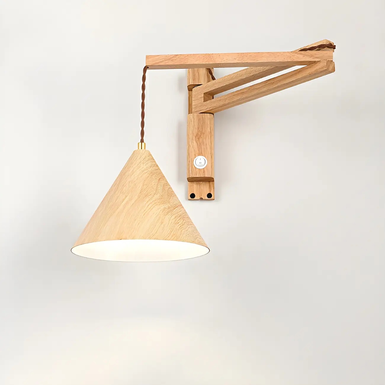 Wooden Cone Shade Swing Arm Wall Light