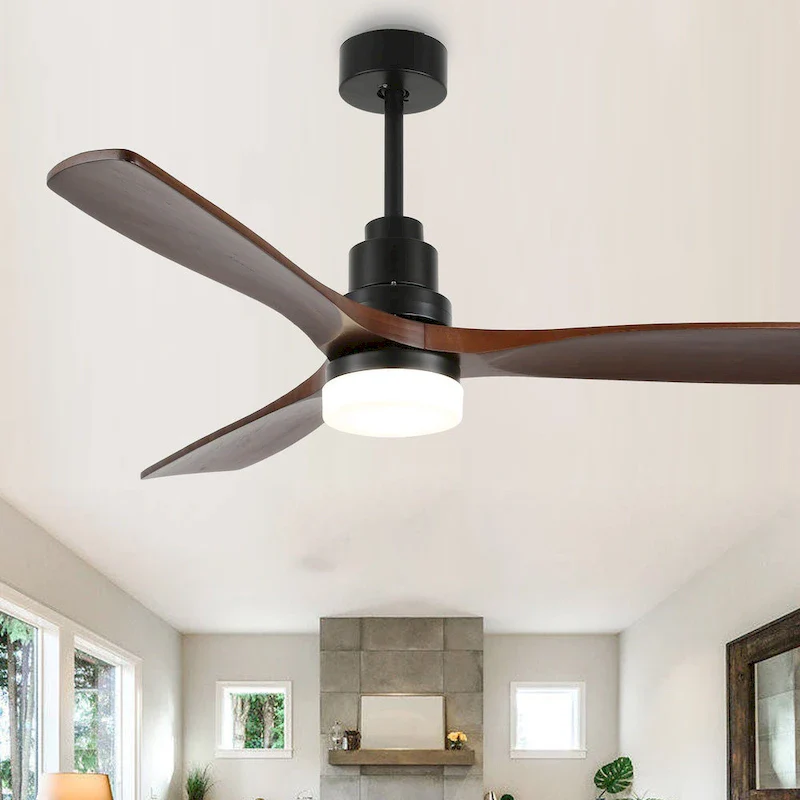 52  Farmhouse Solid Wood Ceiling Fan with Dimmable LED Light, 3-Speed Reversible Ceiling Fan with Remote