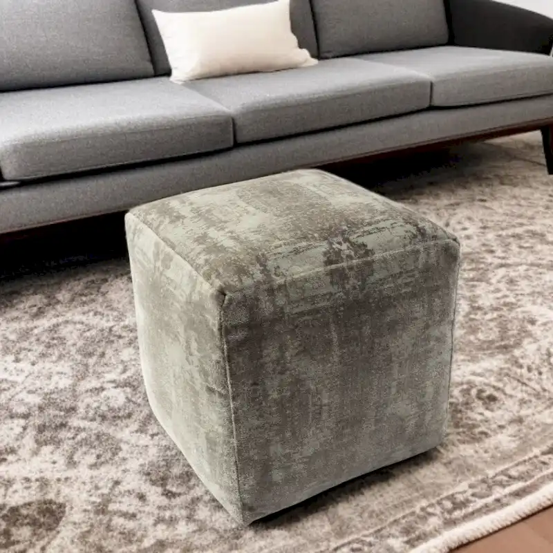 HomeRoots 18 Gray Abstract Pouf Ottoman