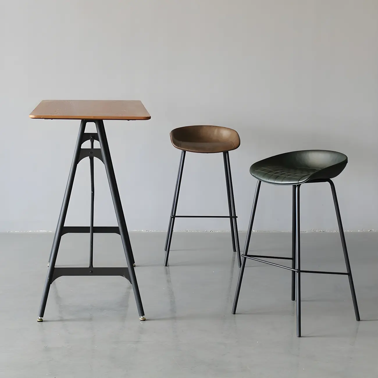 Industrial Lightweight Black Wood Wood-Tone Metal Bar Tables