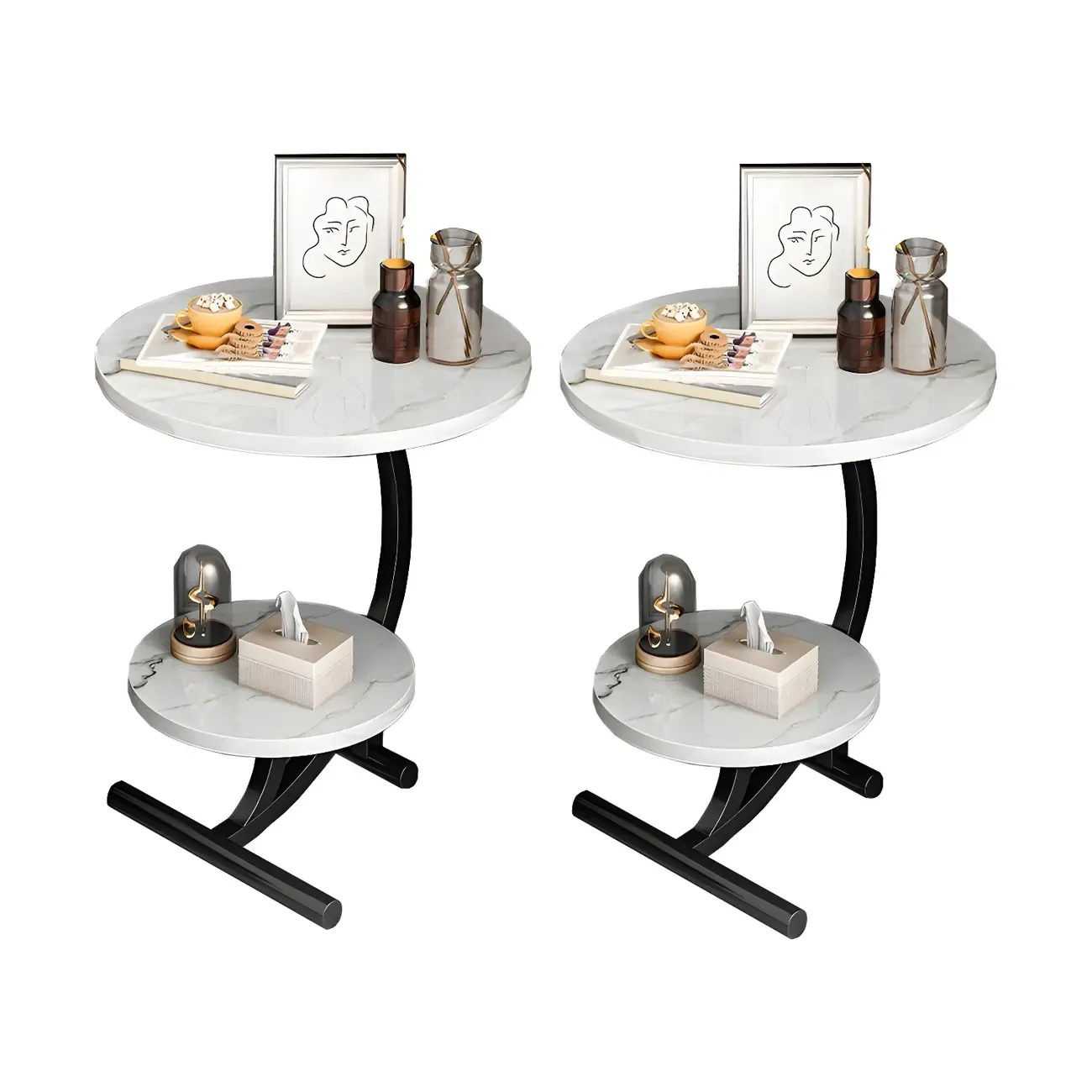 Modern Metal Frame Elegant Round Double Layer Nightstands