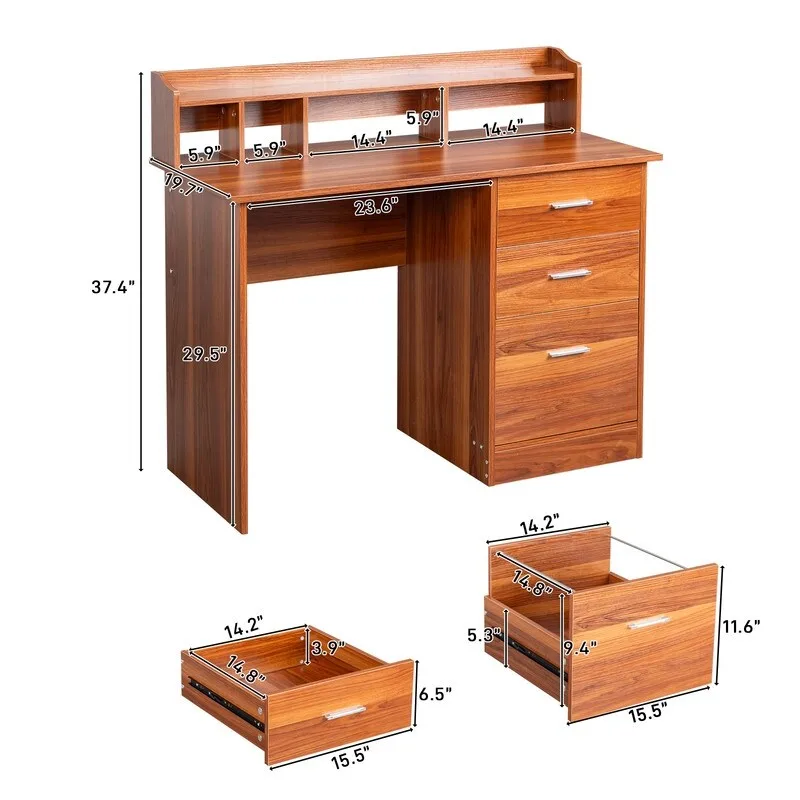 43.31 3 Drawers Wooden Computer Desk with Letter File Cabinet