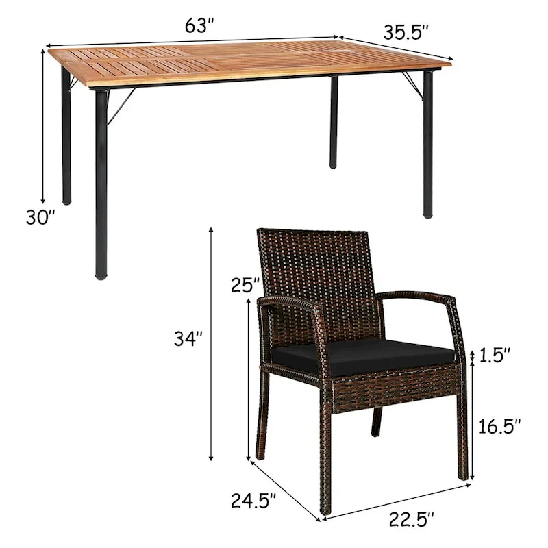 Costway 7PCS Patio Rattan Dining Chair Table Set with Cushion - See Details