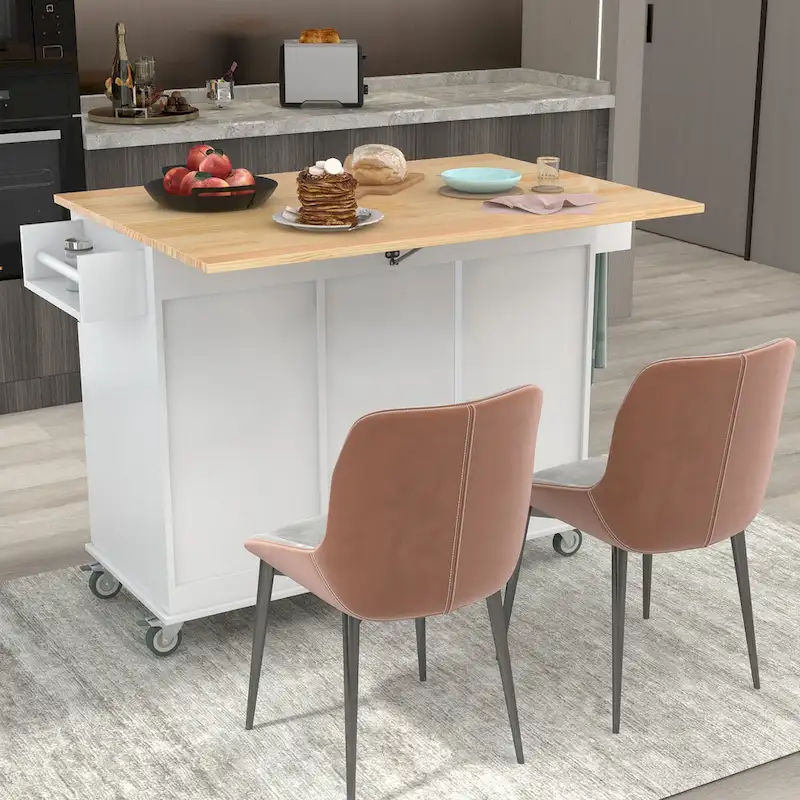 Rolling Mobile Kitchen Island with Solid Wood Top and Locking Wheels