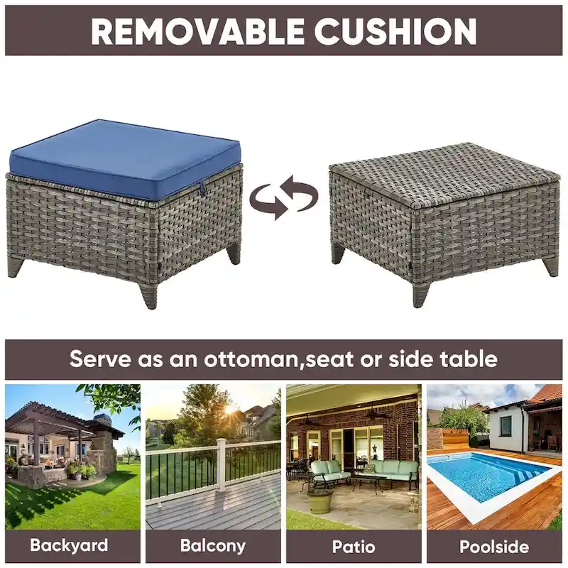 4 Piece Patio Chairs with Ottoman, Swivel Rocking Chairs - Grey