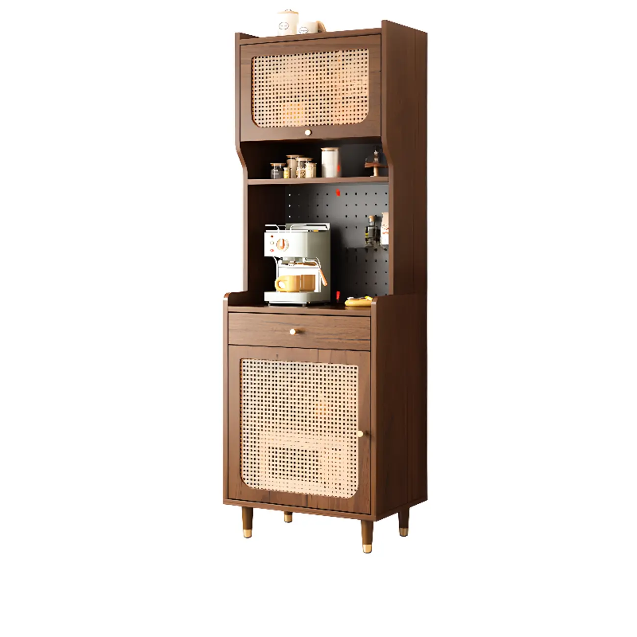 Walnut Wooden Pegboard Organization Sideboard Rattan Doors