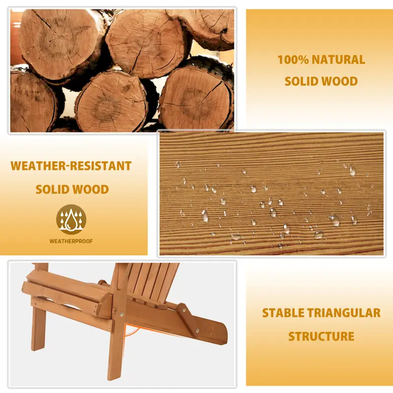 Wesley Natural Solid Wood Foldable Adirondack Chair With Slat Seat