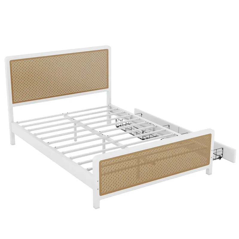 Queen Size Metal Platform Bed with 2 Drawers