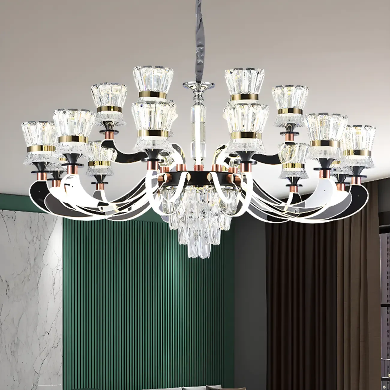 Luxury Chrome Tier Crystal Chandelier Modern Dimmable LED