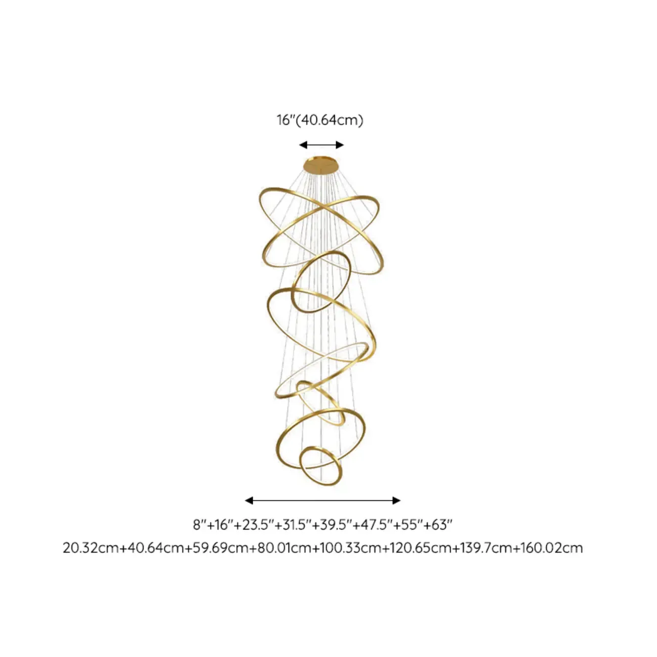 Modern Gold Ring Stairwell Chandelier Warm Light LED