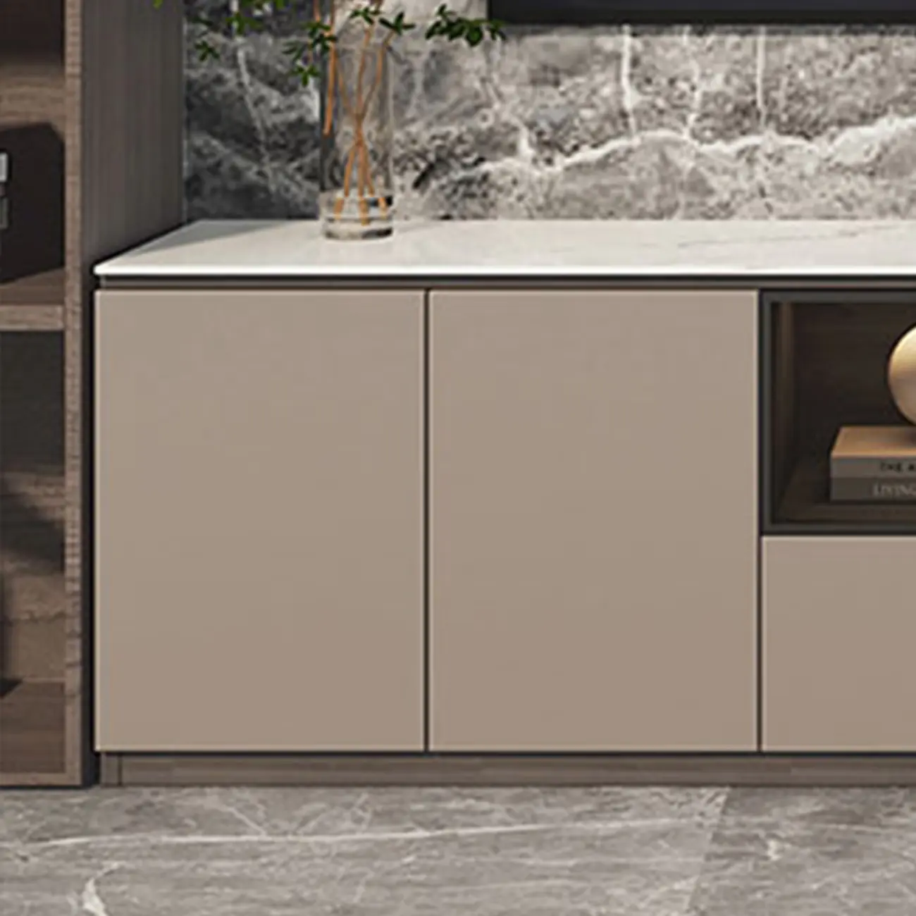 94 Dark Gray Stone Long Cabinet TV Stand with LED Lights