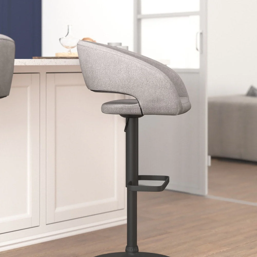 Modern Upholstered Adjustable-Height Barstool with Rounded Back