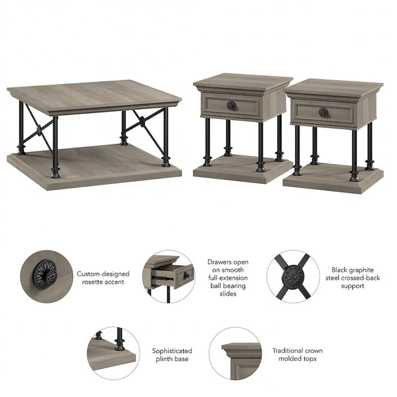 Coliseum Square Coffee Table with End Tables by Bush Furniture