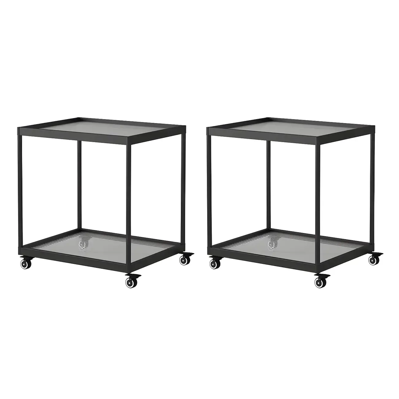 Gold Glass Rectangular Top Shelf Side Table on Wheels