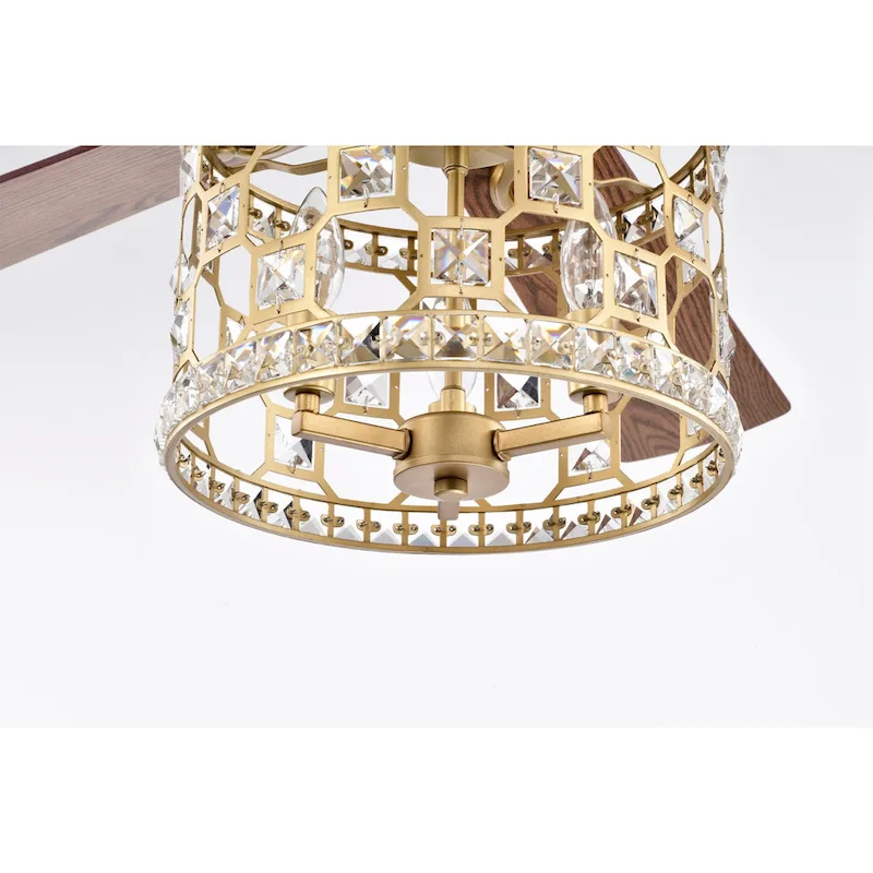 Adsila 52 Inch Matte Gold Glam Crsytal Ceiling Fan with Remote - N/A