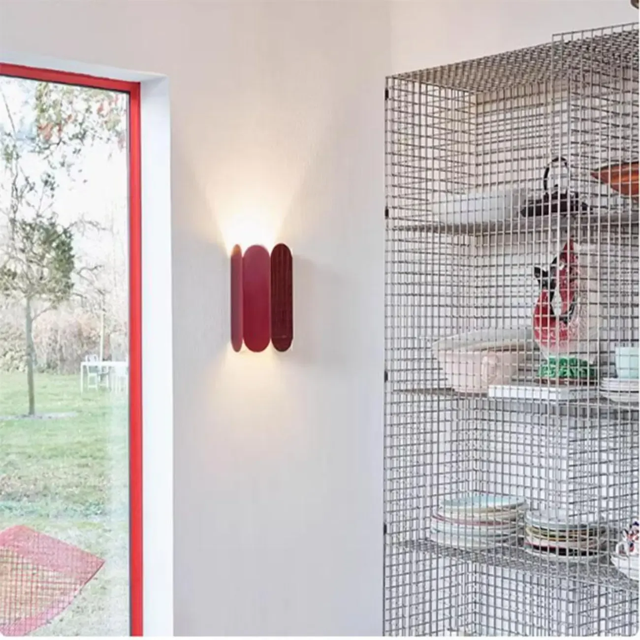 Mini Hardwired Modern Red Up & Down Wall Sconce in Geometric