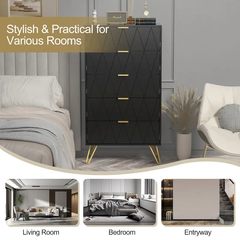 5 Drawers Chest Of Dresser Storage Tower Cabinet Bedroom Organizer