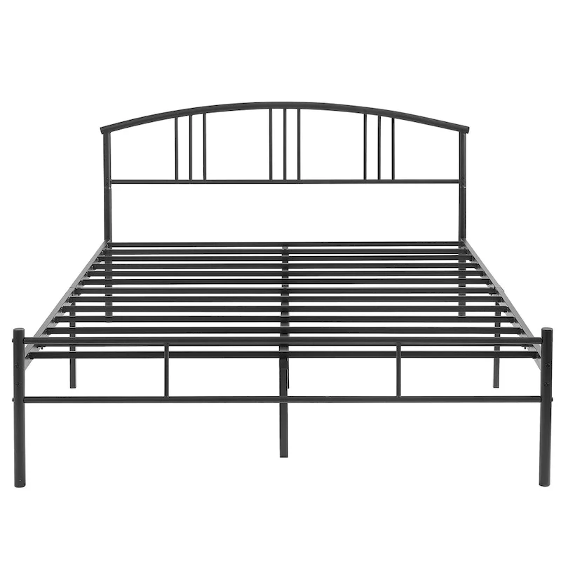 Modern Metal Bed Frames with Curved Headboard, No Box Spring Needed, Black