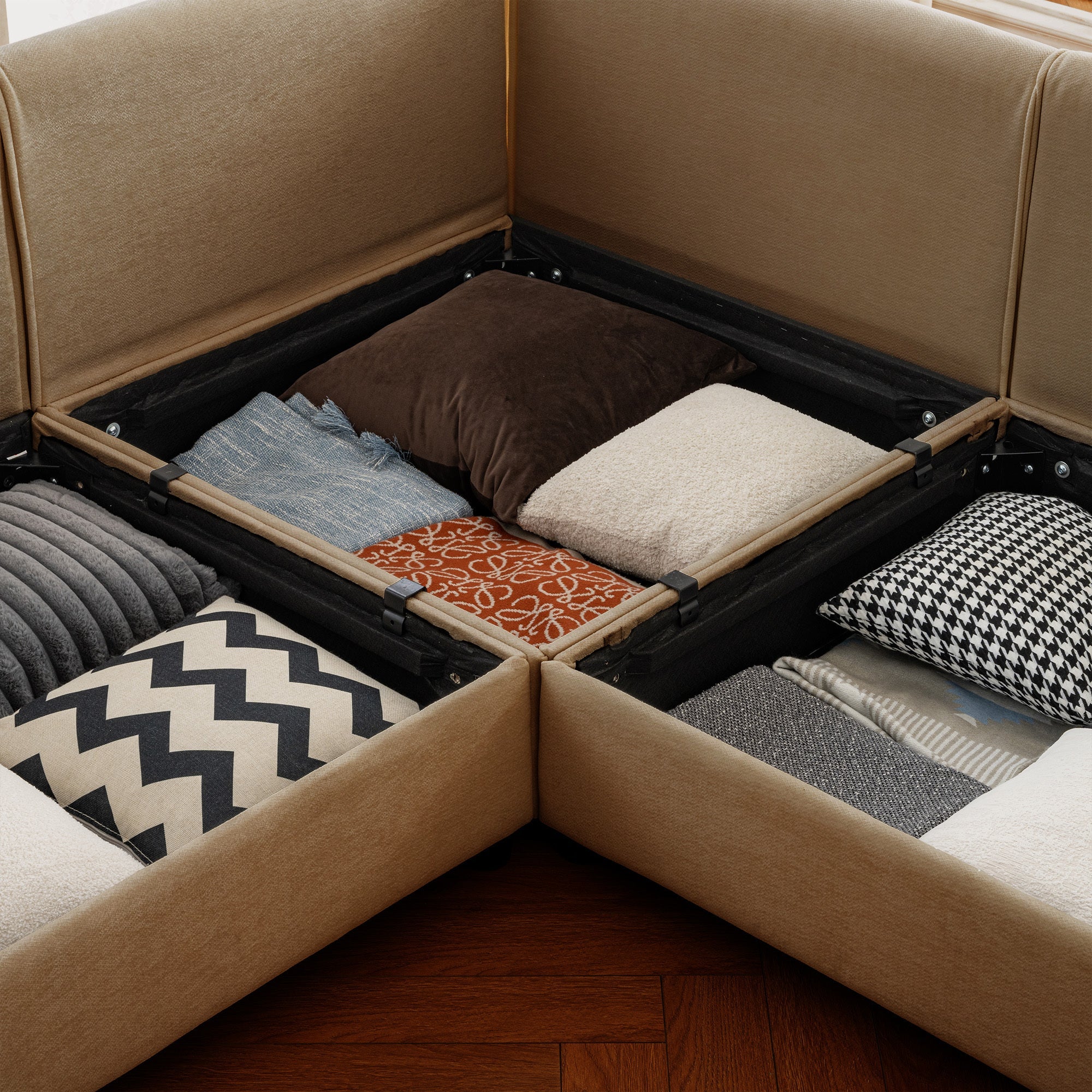 Walker Edison | Modern Stylish Camel Chenille Loveseat Sofa with Ottoman