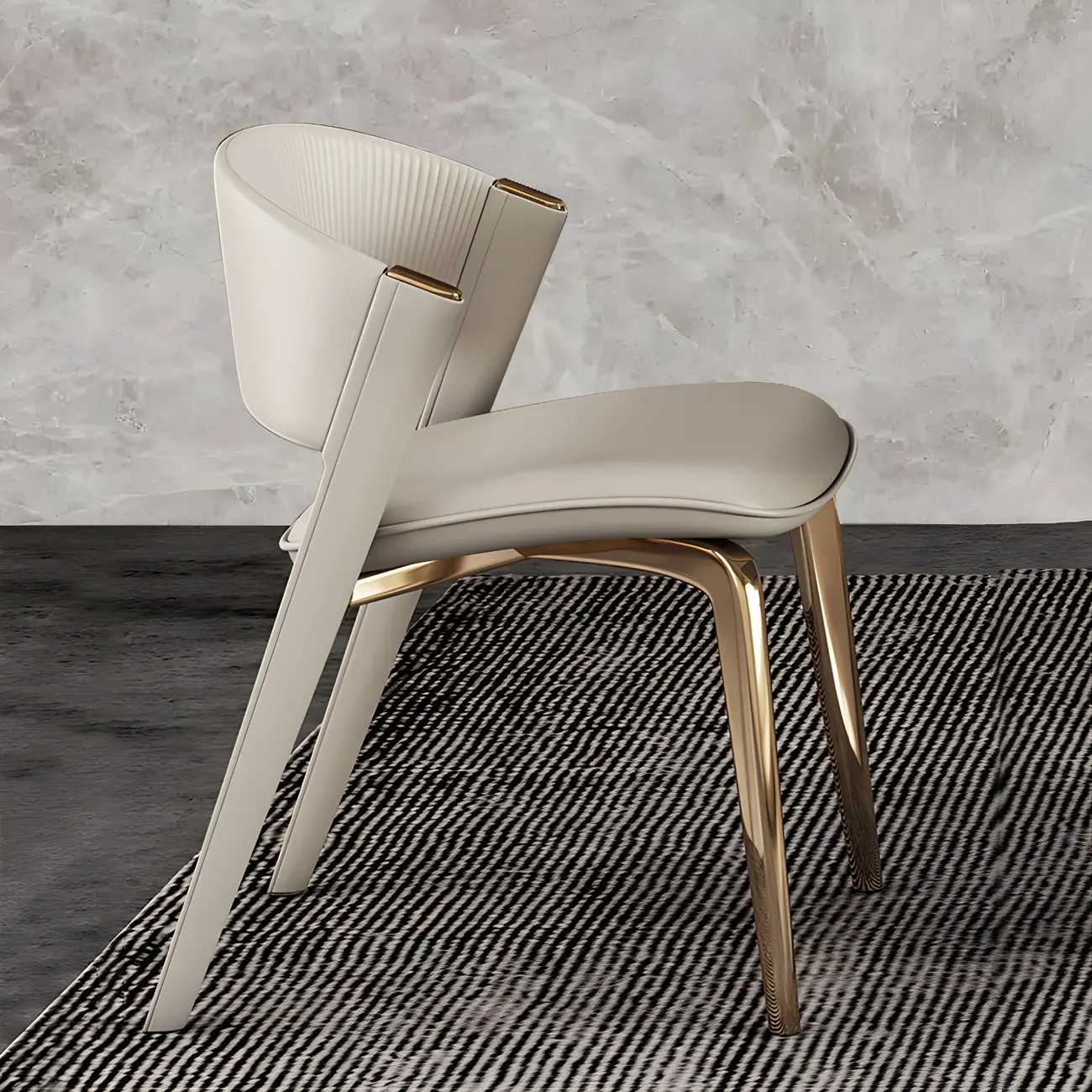 Off-White Faux Leather Brass Legs Dining Chair