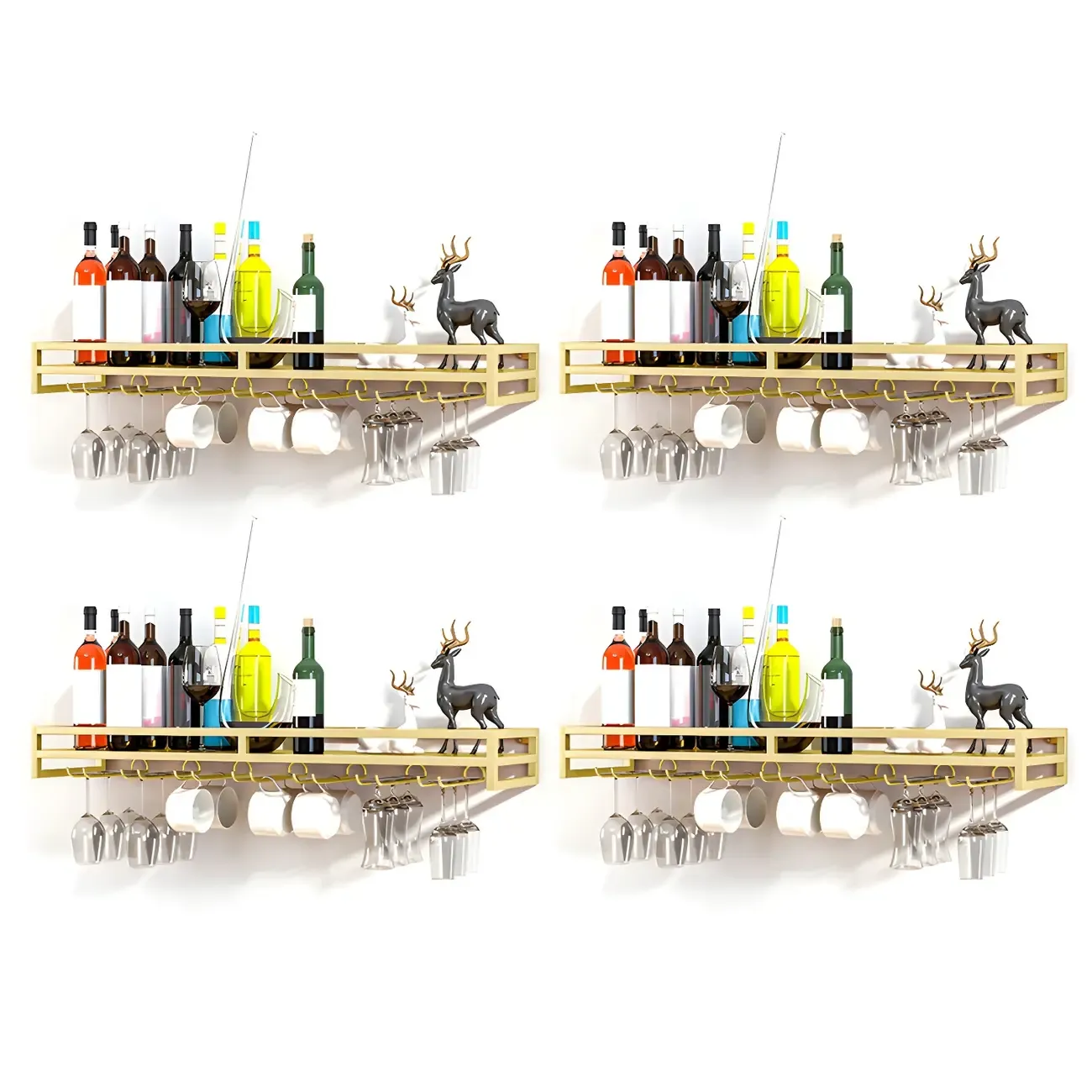 Floating Mount Metal Wine Glasses and Bottle Rack with Hook