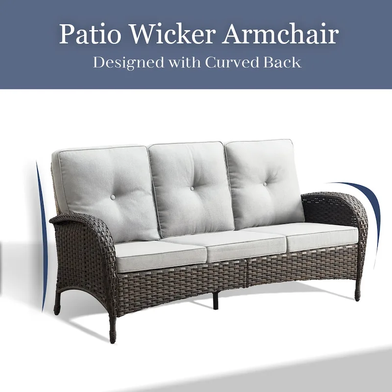 Patio Sofa with 2 Swivel Chair Coffee Table - Brown