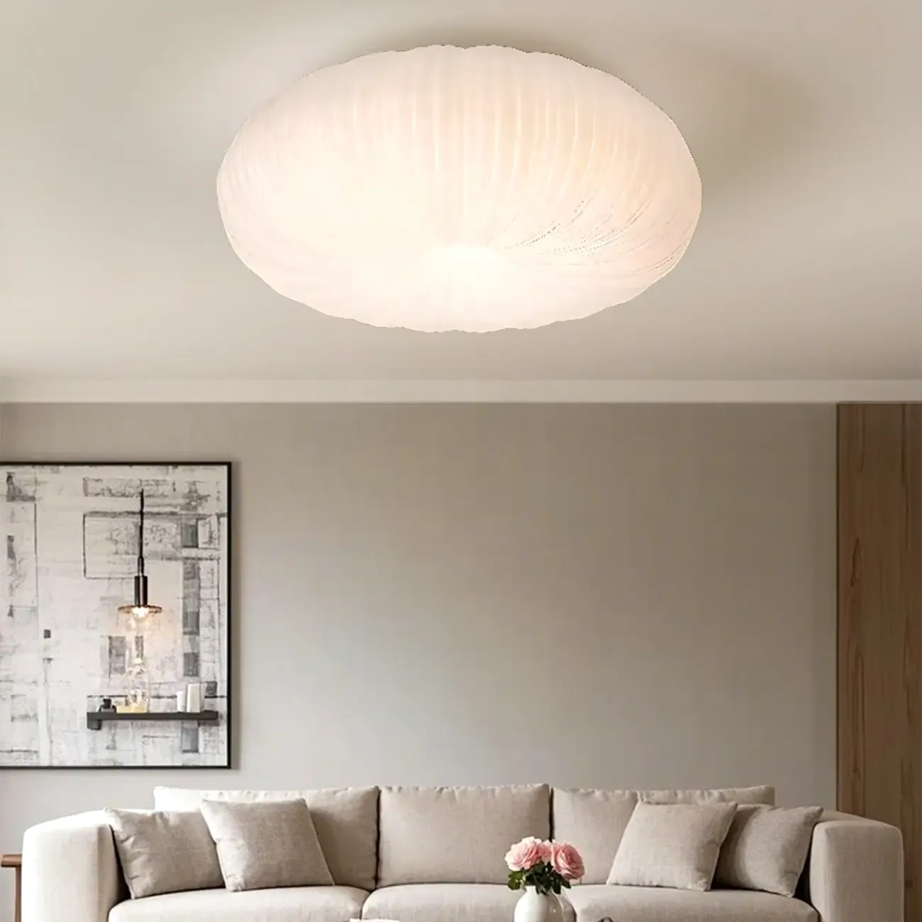 Modern Circle-shaped Flush Ceiling Light With Resin Shade