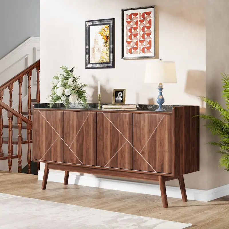 Wooden 4-door Buffet Sideboard with Storage for Kitchen Dining Room - N/A