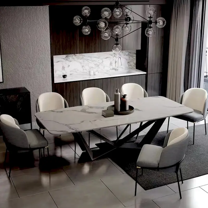 Modern Stylish Dining Table Rectangle White Sintered Stone Top