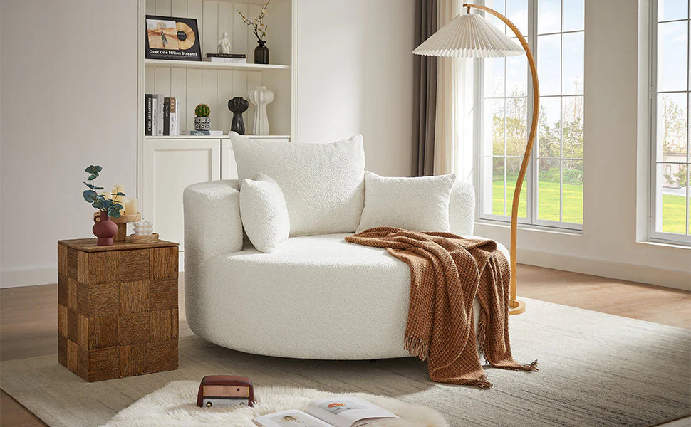 Walker Edison | 360¡ã Swivel Accent Round Sofa Chair with Pillows