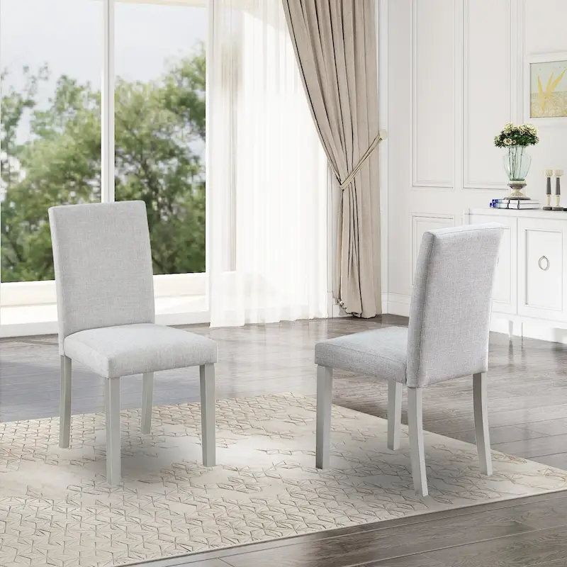 Dining Chairs Set of 2, Modern Kitchen & Dining Room Chairs, Upholstered Linen Cushion Seat and Rubber Wood Legs