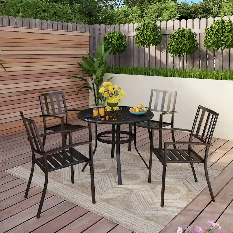 MAISON ARTS 5/6-Piece Patio E-Coating & Stackable Dining Set