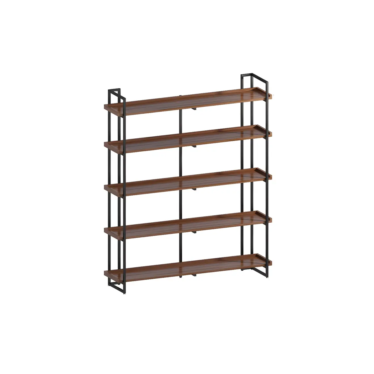 5-Shelf Industrial Metal Wood Brown Display Bookcase