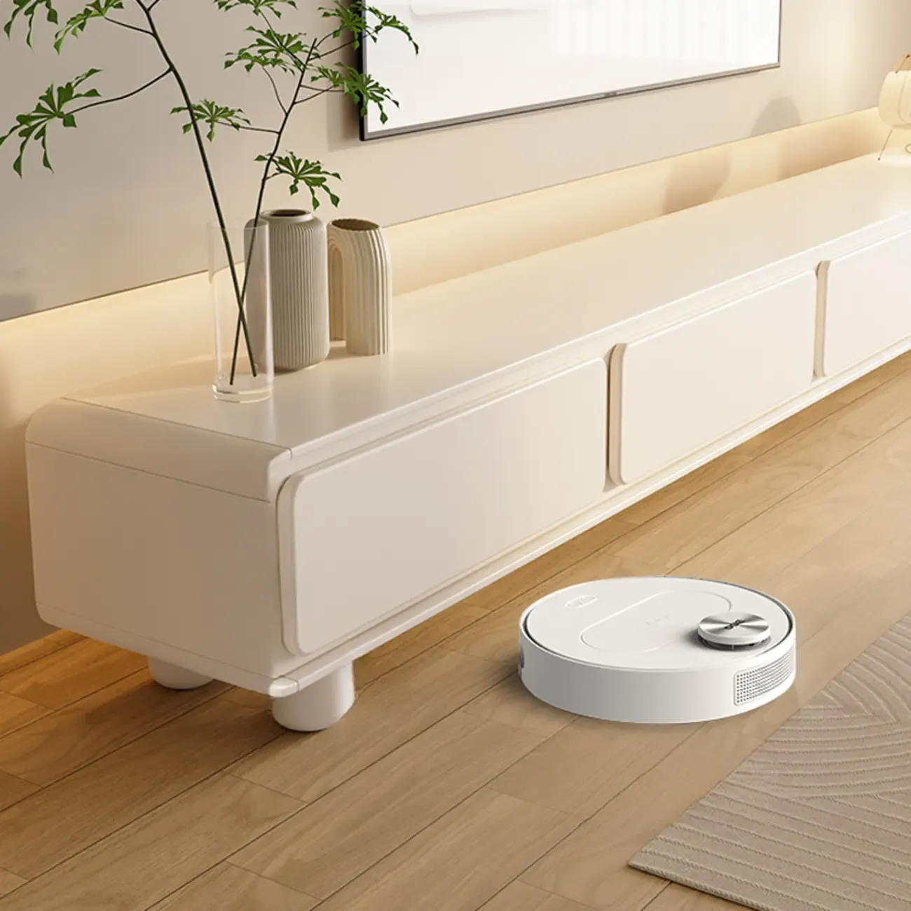 63 Living Room White Wooden Rectangular TV Stand with Drawer