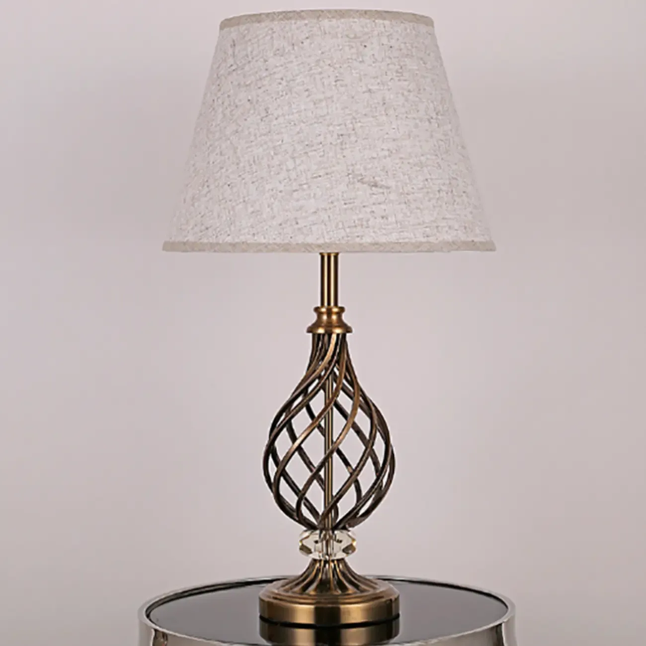 Geometric Fabric LED Bedside Table Lamp Antique Brass Base