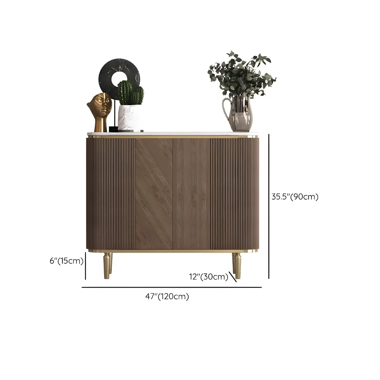 Glam Brown Wooden Sideboard with Marble Top