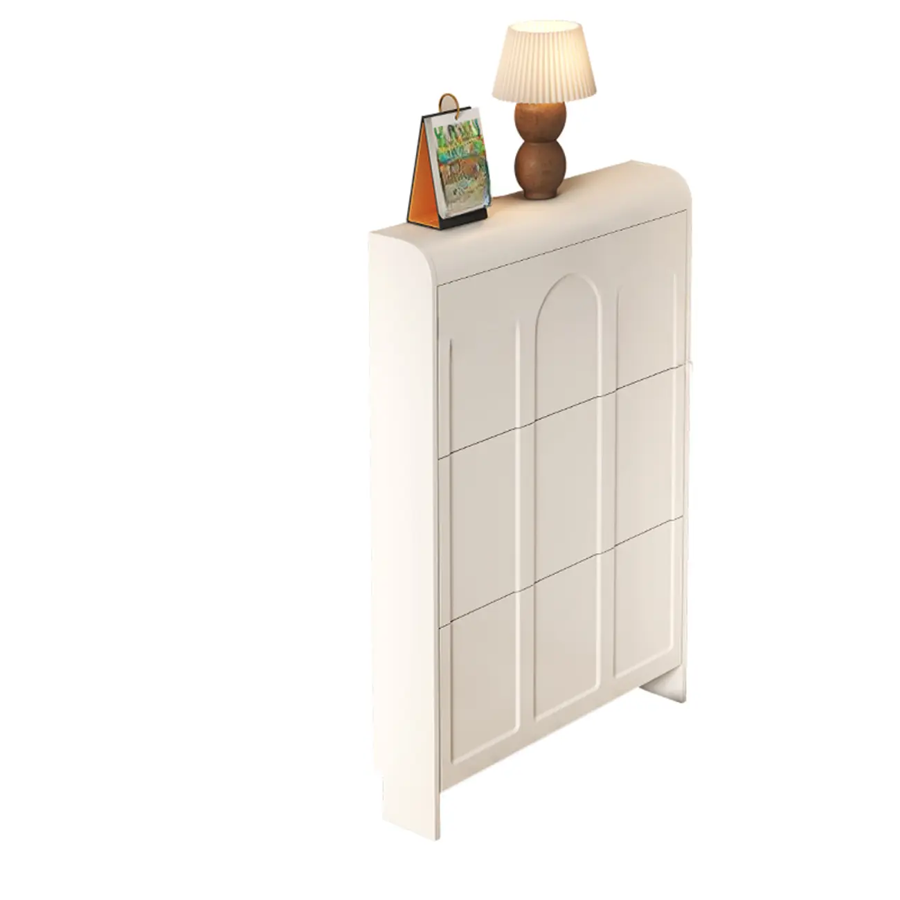 Slim Drop Front 3-Tier White Wood Shoe Storage Cabinet