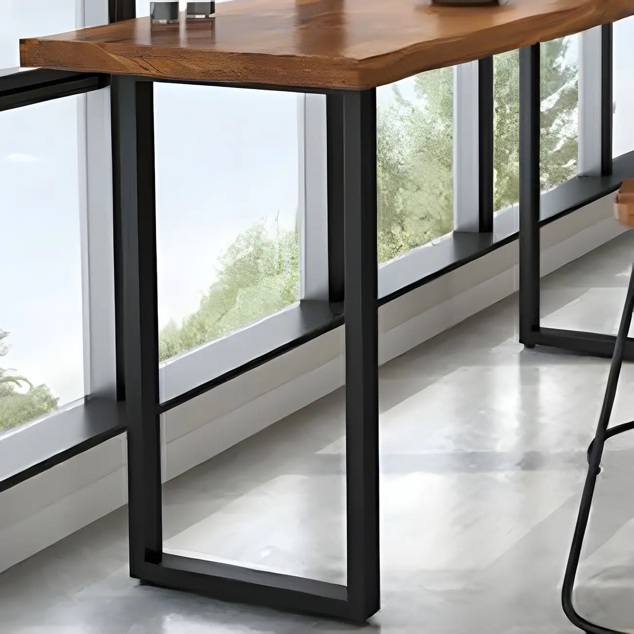 Industrial Walnut Rectangular Large Dining Bar Table