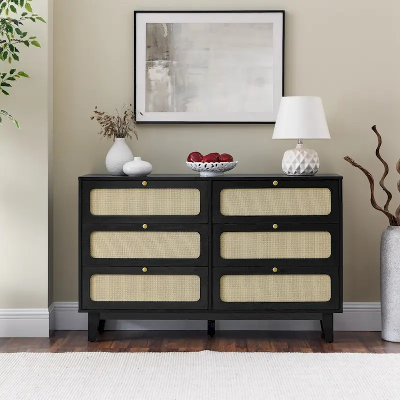 wooden antique six-drawer dresser