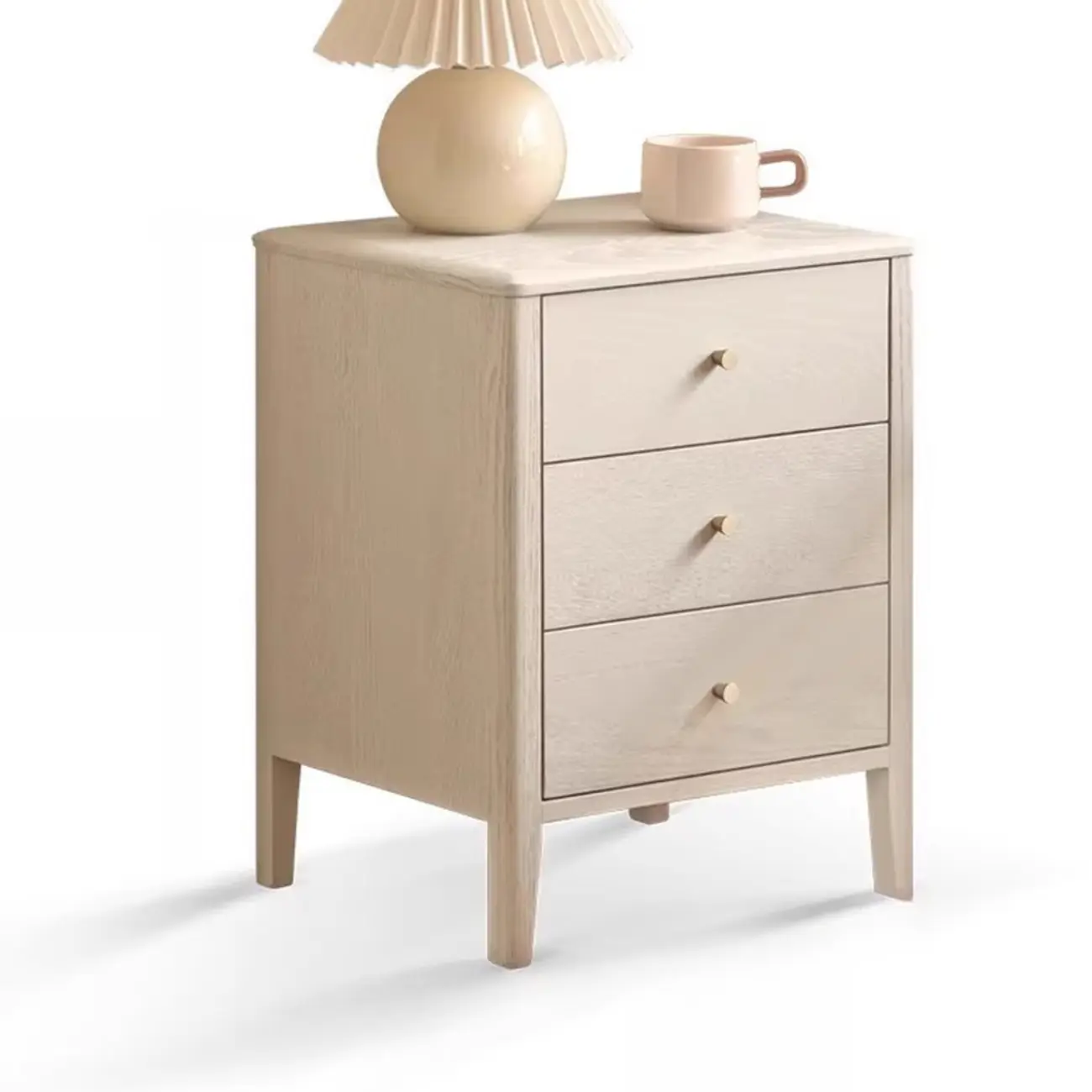 Narrow Modern Wooden Nightstand with 3 Drawers