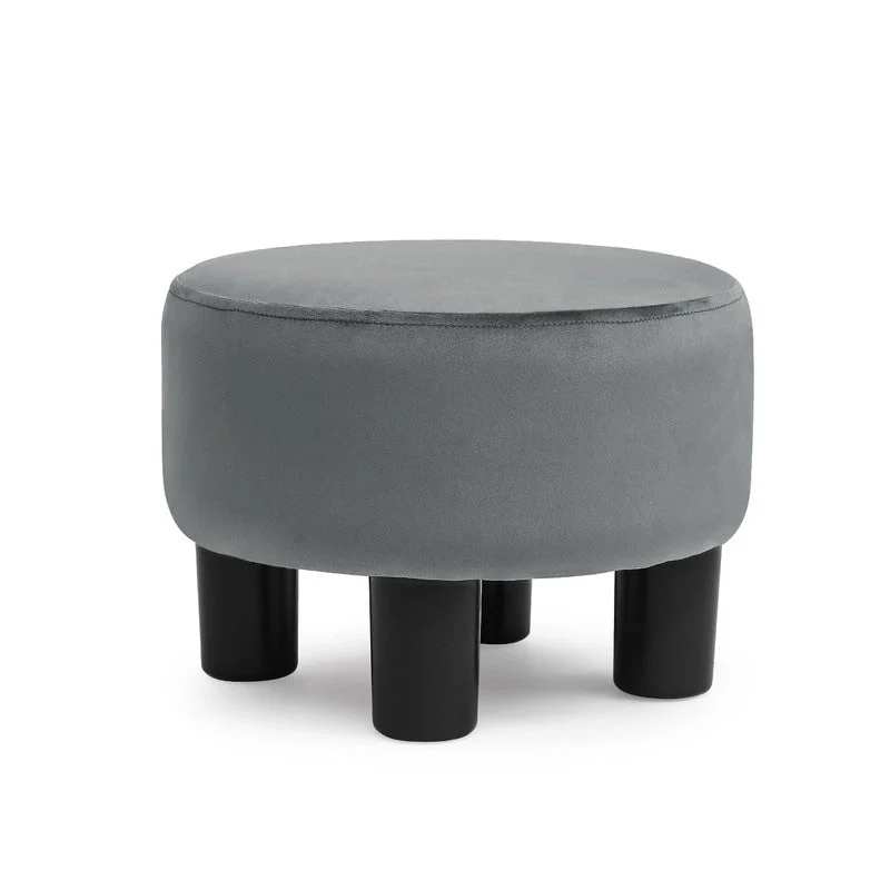 Round Ottoman Velvet Footrest Stool Modern Padded Seat Footstool