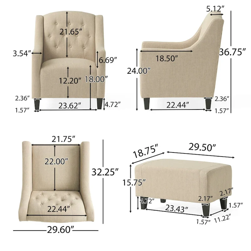Elaine Light Beige Tufted Fabric Club Chair with Ottoman by Christopher Knight Home