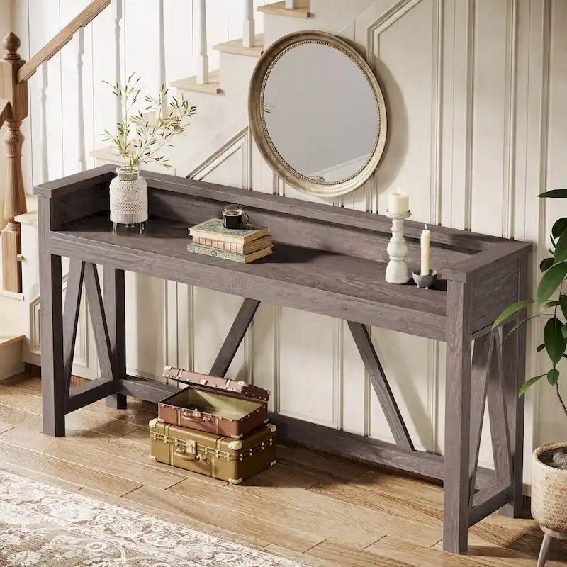63-Inch Long Sofa Table, Wood Rustic Console Table