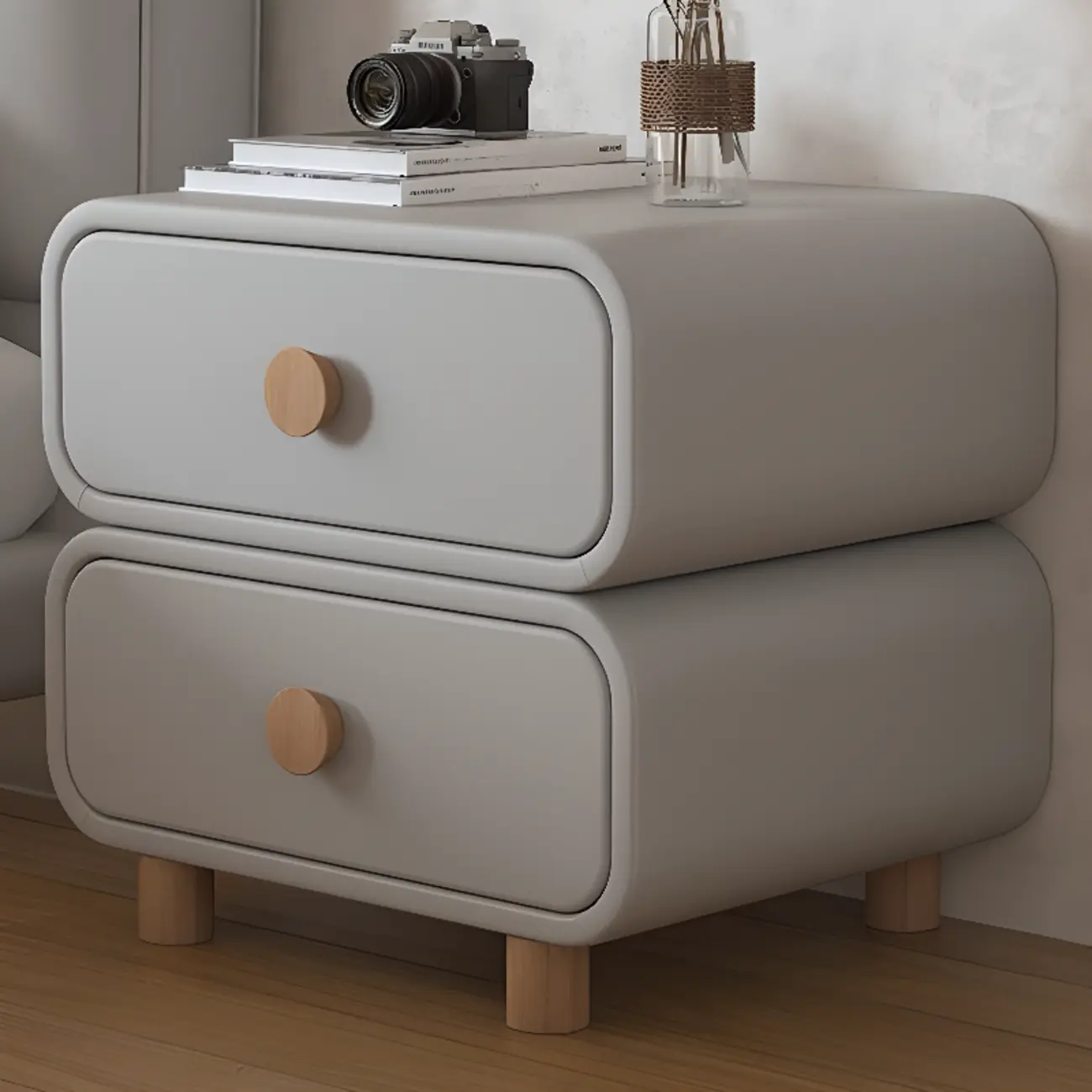 Pleather Scandinavian Nightstand With Faux Leather Finish